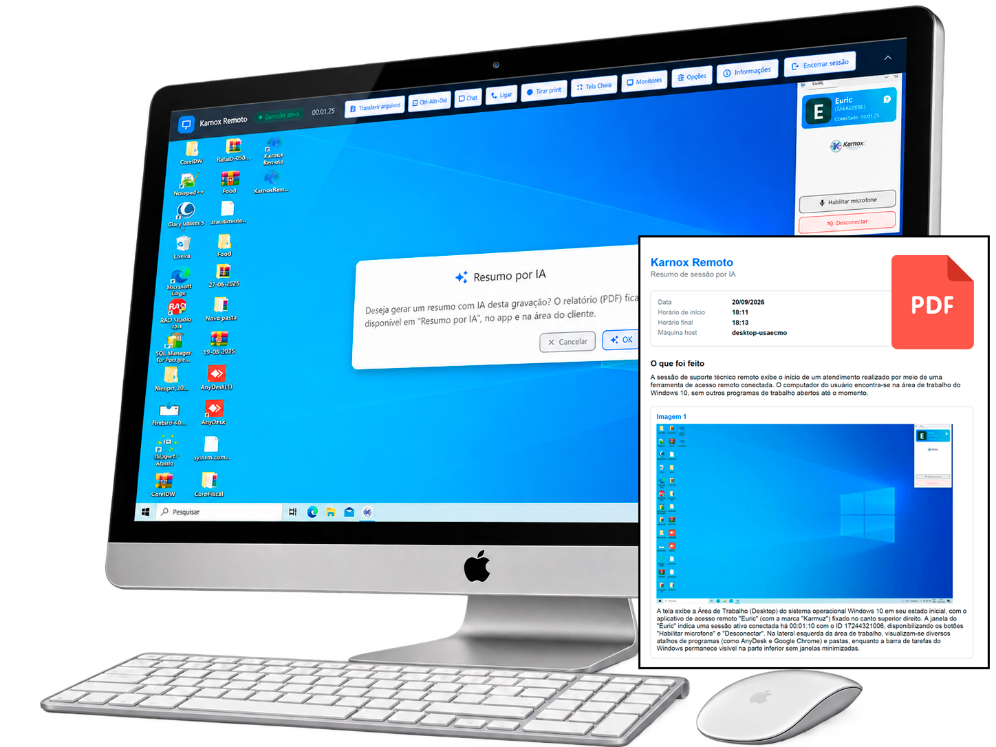Sessão remota com geração de resumo e relatório em PDF por inteligência artificial
